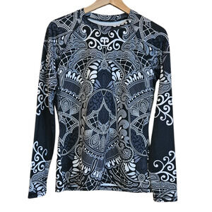 Athleta Women’s Long Sleeve Top Rashguard Paisley Print Thumbholes Pocket Large